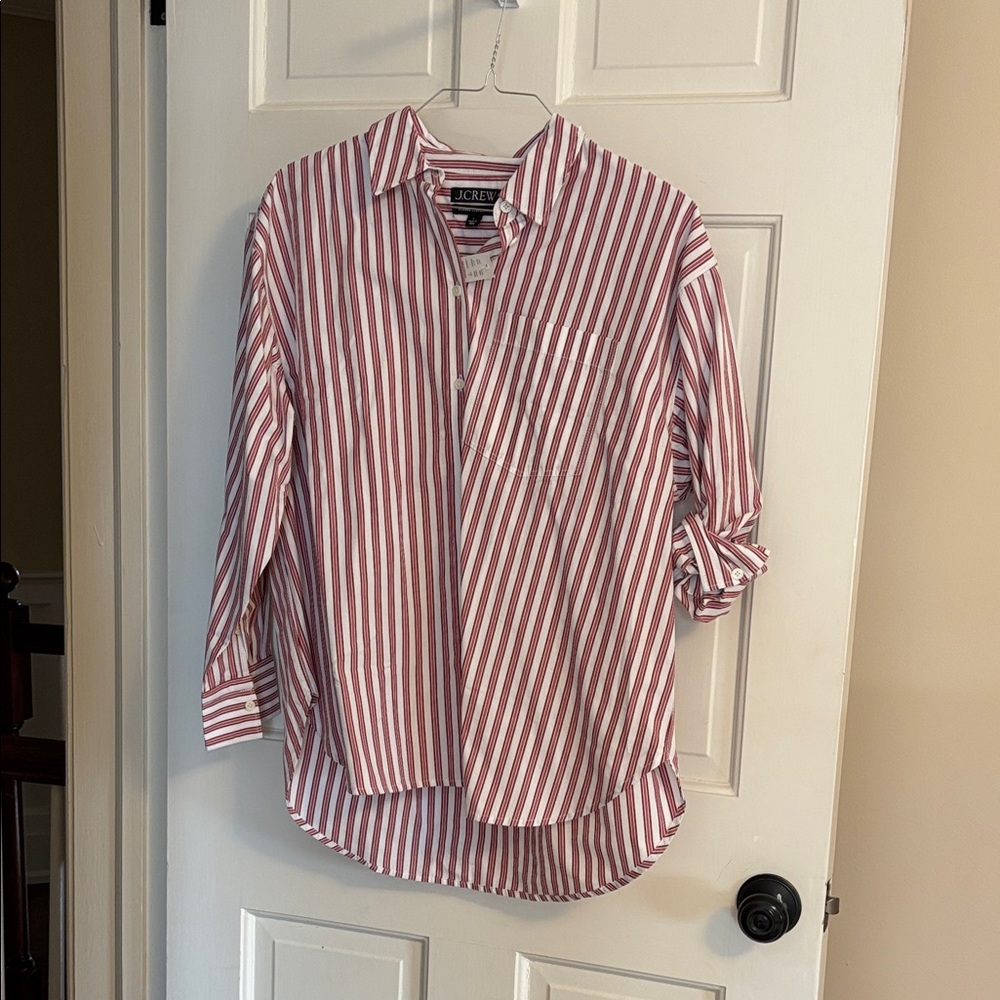 J. Crew Red and White Striped Shirt in